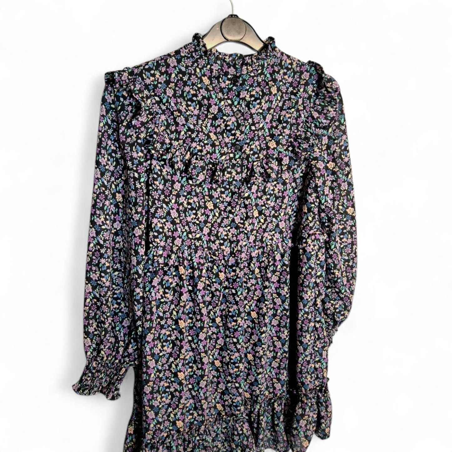 M&S Girls Black Floral Frill Dress – Age 10-11 Years – Polyester