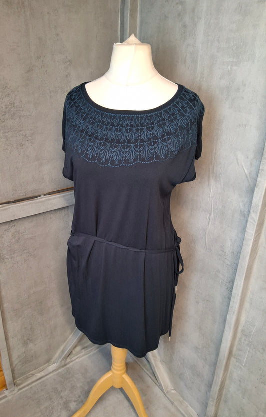 M&S Navy Embroidered Belted Longline Tee / Mini Dress – Size 12