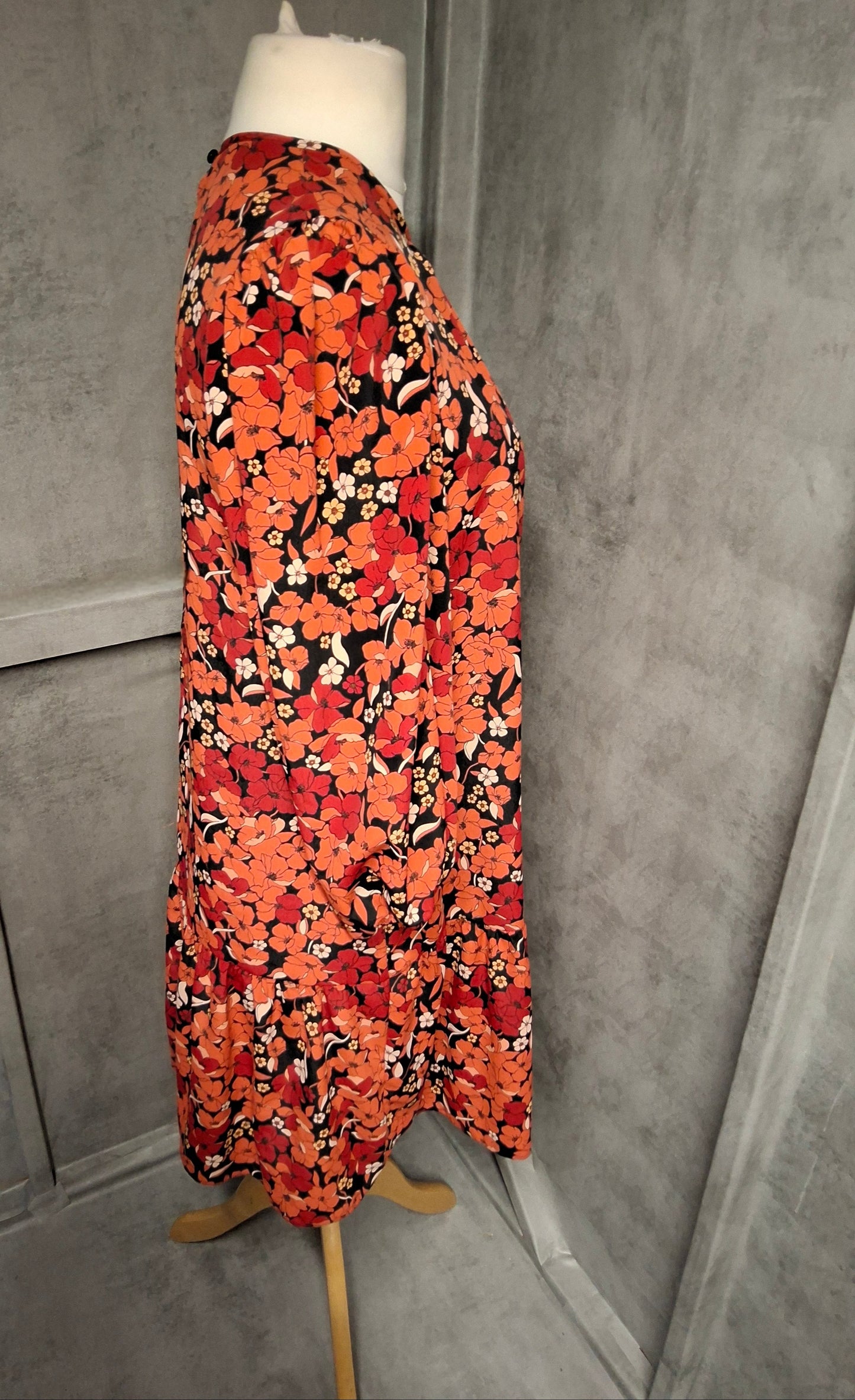 George Black & Red Floral Frill Dress – Size 12 NWT Floaty Perfection