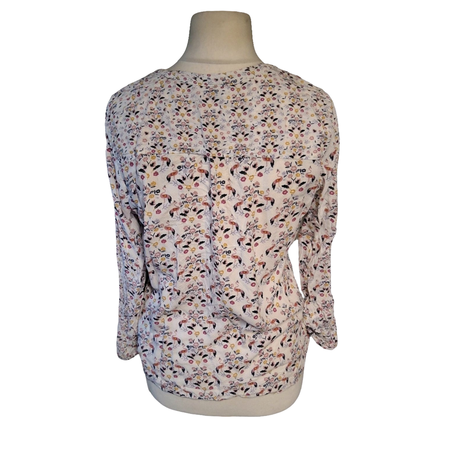Mantaray White Floral & Flamingo Print Blouse – Size 14 – 100% Viscose