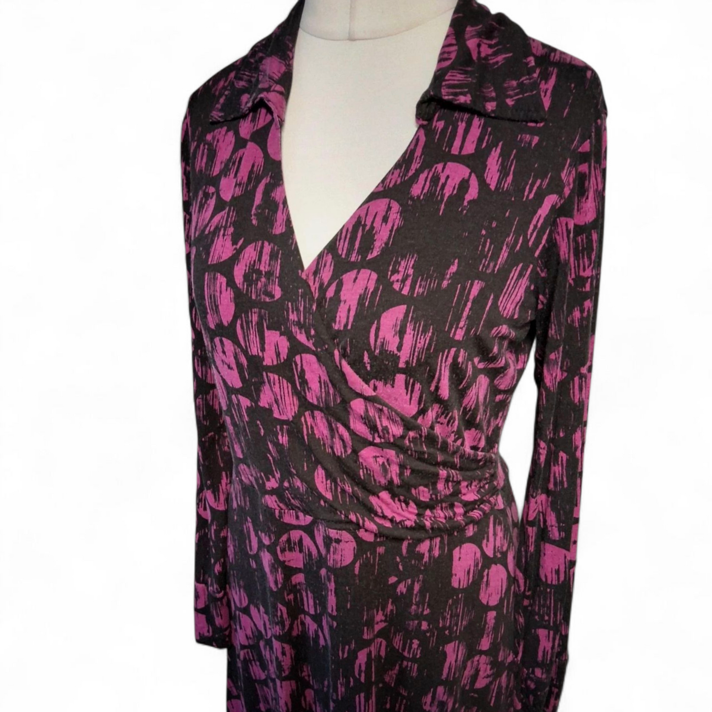 Artigiano Black & Purple Collared Midi Dress – Size 14 (Fits size 14/16)