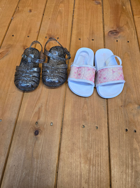 Girls Silver Jelly Sandals Infant 6 & Primark White Pink Sliders Infant 7 | Bundle