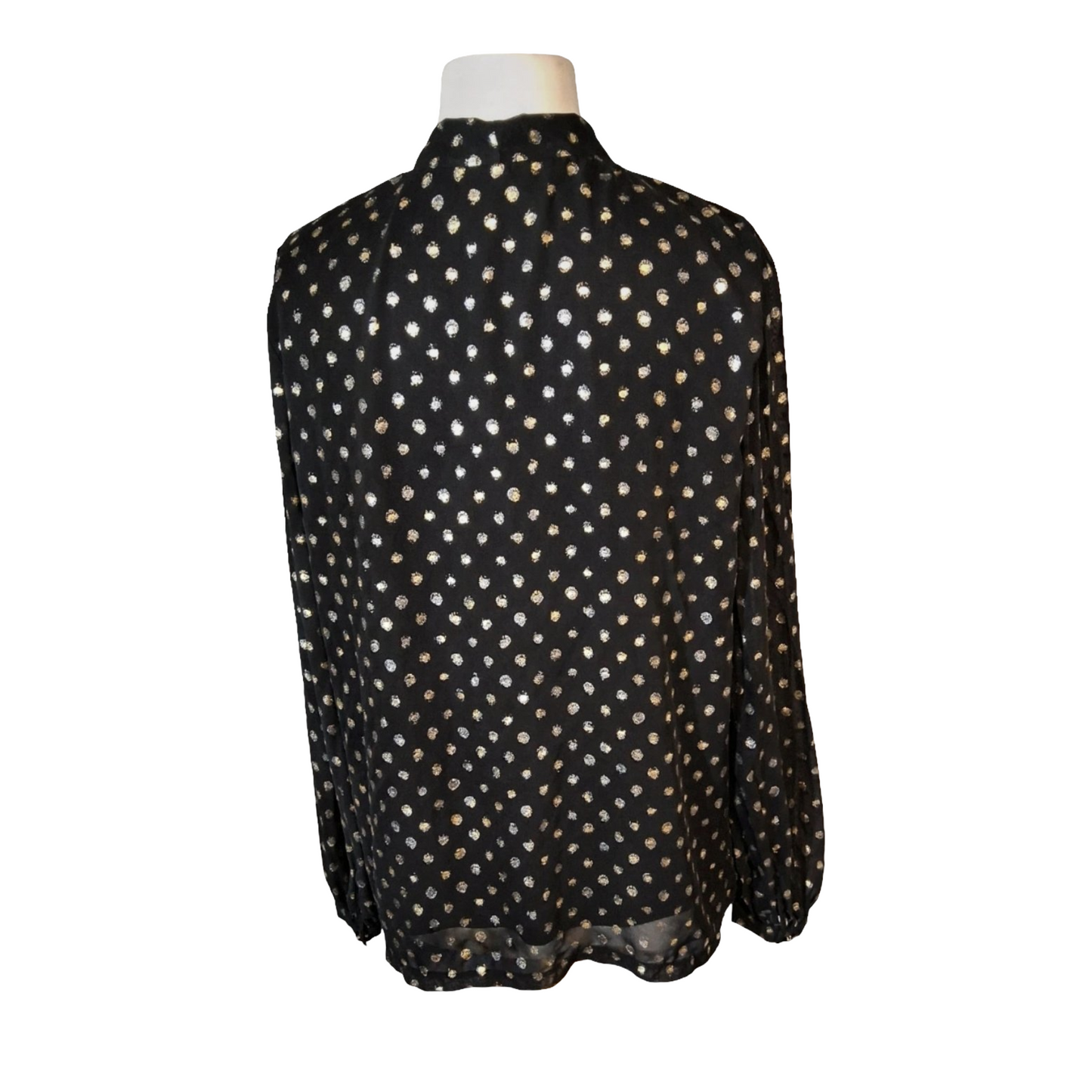 F&F Black & Gold Polka Dot Blouse with Neck Tie – Size 14