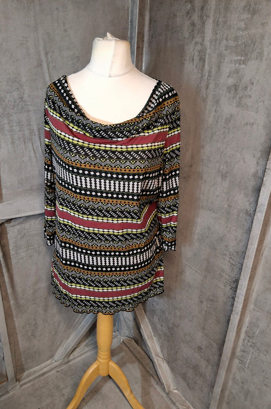 Per Una Multicoloured Patterned Stretch Top – Size 20, 3/4 Sleeves, Polyamide
