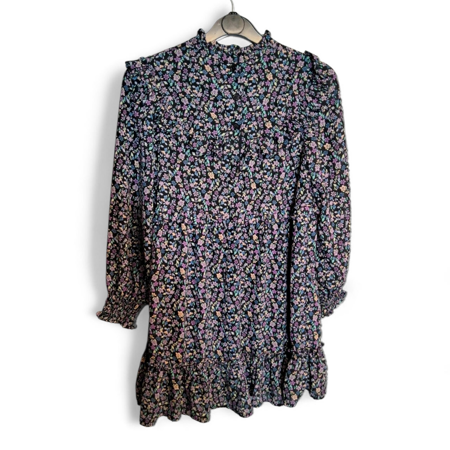 M&S Girls Black Floral Frill Dress – Age 10-11 Years – Polyester