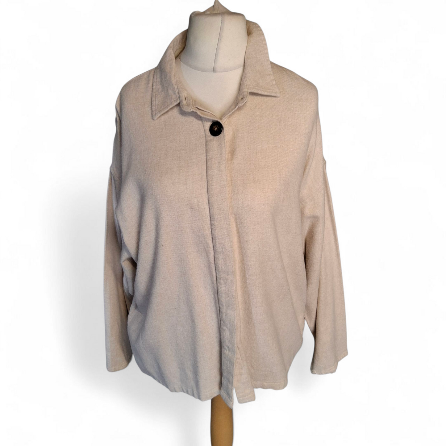 Jachs Girlfriend Cream Brushed Cotton Oversized Shirt – Size 10/12 – Relaxed Fit