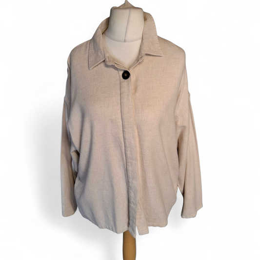 Jachs Girlfriend Cream Brushed Cotton Oversized Shirt – Size 10/12 – Relaxed Fit