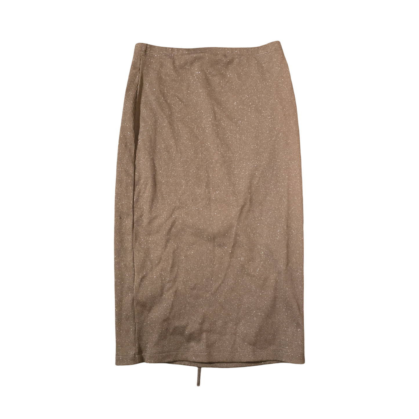 H&M Brown Glitter Bodycon Skirt – Size 8, Knee Length with Tie Detail