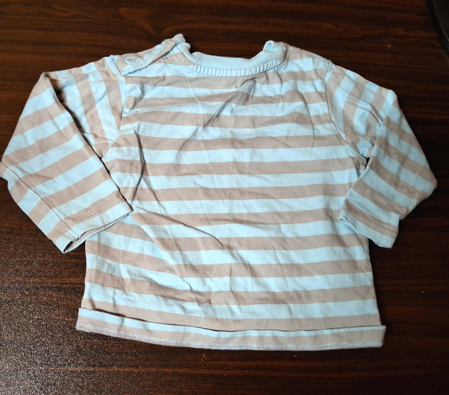 M&S Blue & Grey Striped T-Shirt – Boys 6–9 Months – 100% Cotton