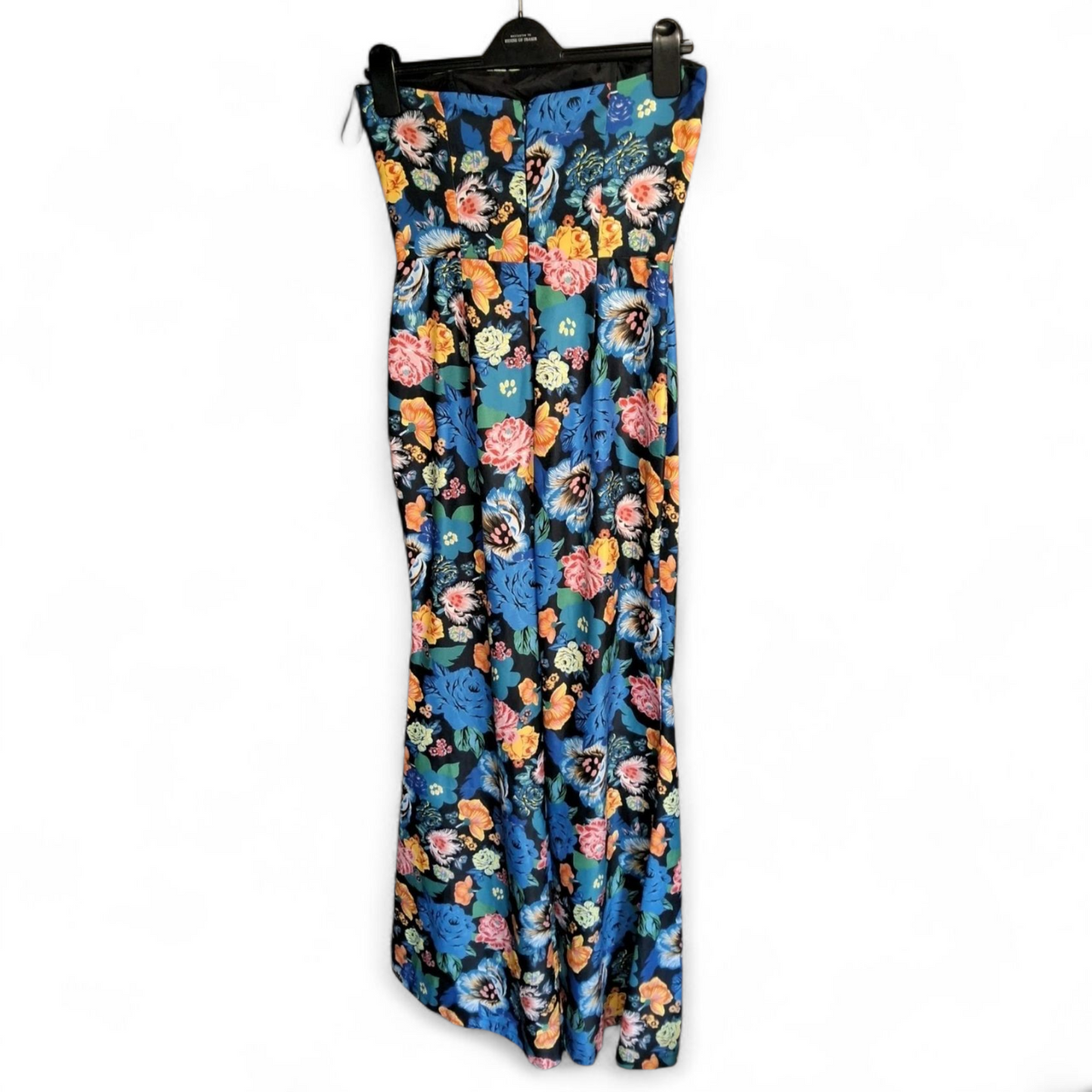 Topshop Bold Floral Strapless Jumpsuit – Size 8, Corset Top, Flared Leg with Front Slit