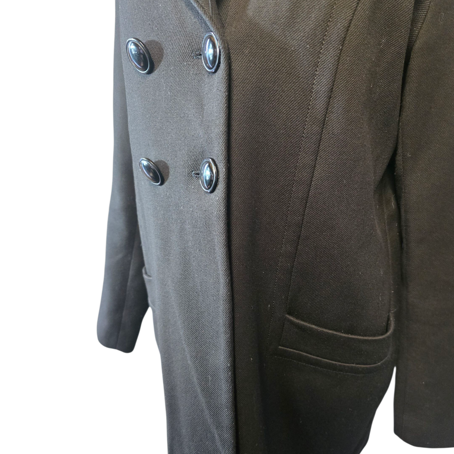 Next Black Midi Coat – Size 14 – Detachable Leopard Faux Fur Collar & Button Up