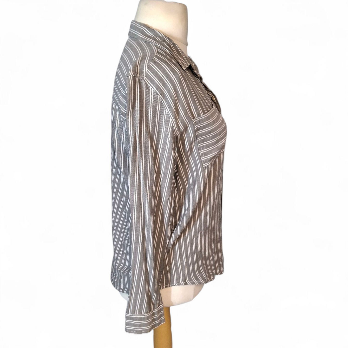 Primark Grey & White Striped Shirt – 100% Cotton – Size 10