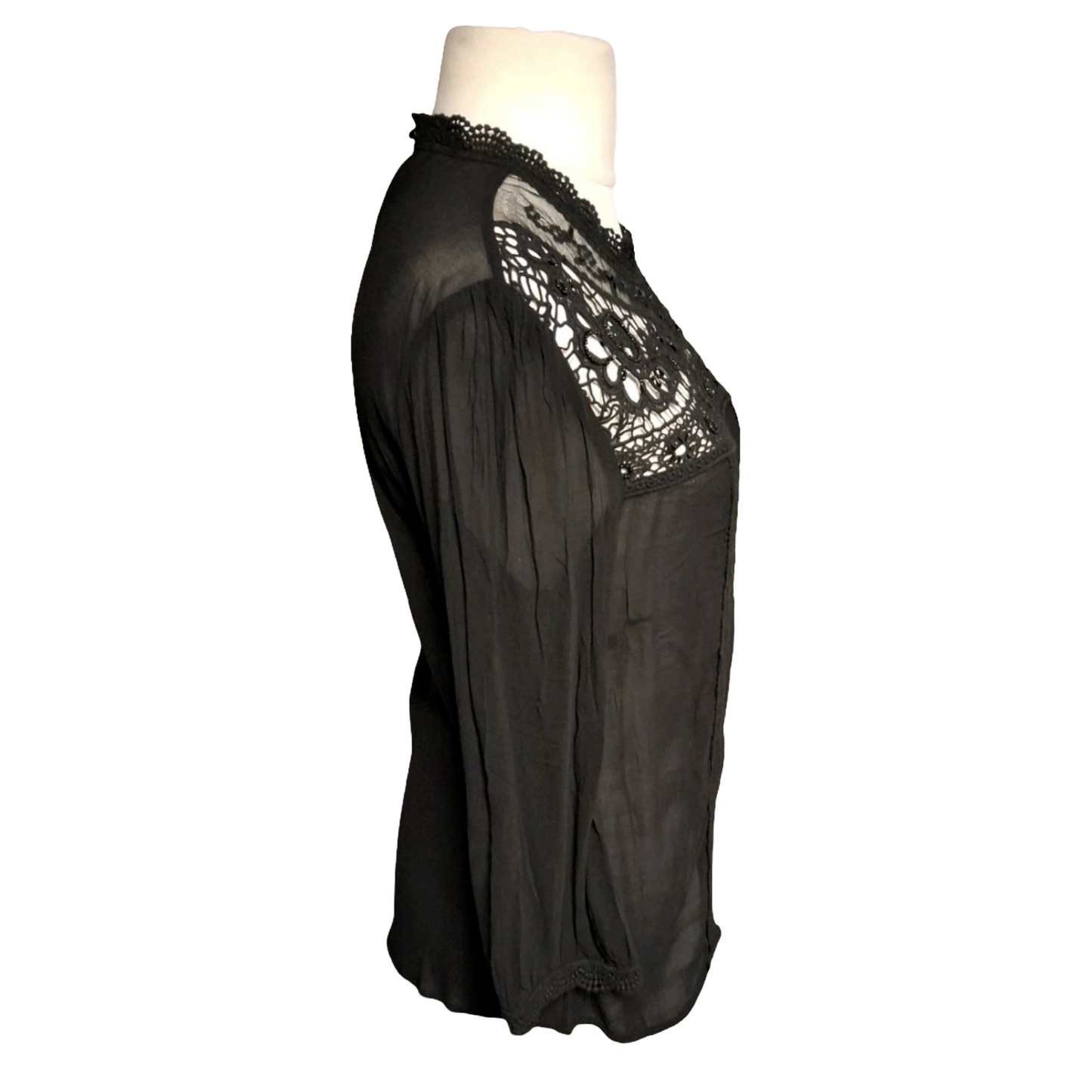 Monsoon Black Lace & Bead Blouse – Size 12 – NWT – RRP £59 – Slightly Sheer Glam
