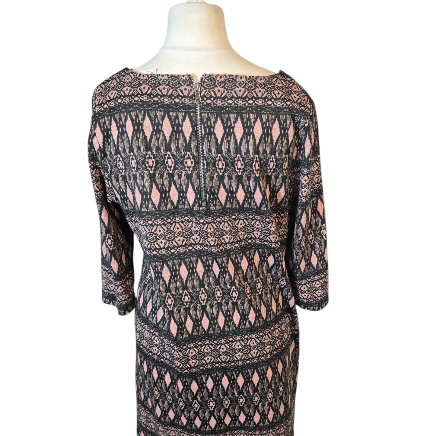 George Black & Pink Patterned 3/4 Sleeve Dress – Size 14