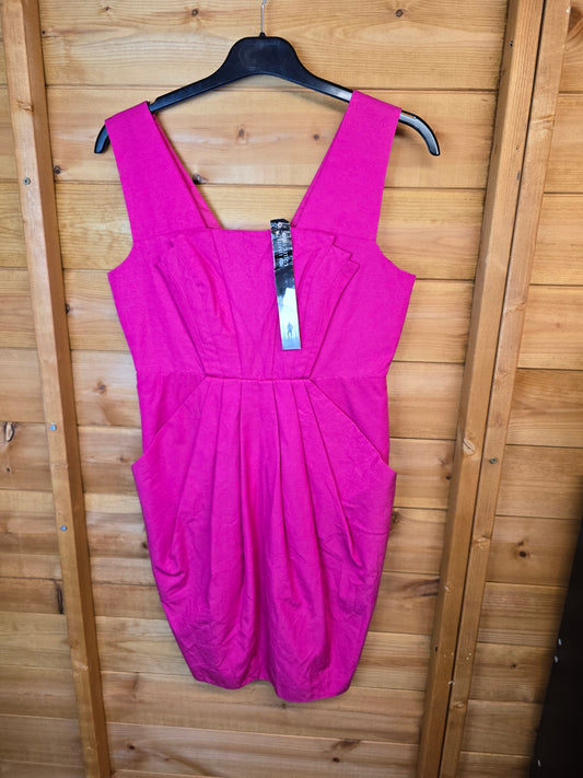 Marks & Spencer Bright Pink Sleeveless Mini Bodycon Dress – Size 6 with Back Zip