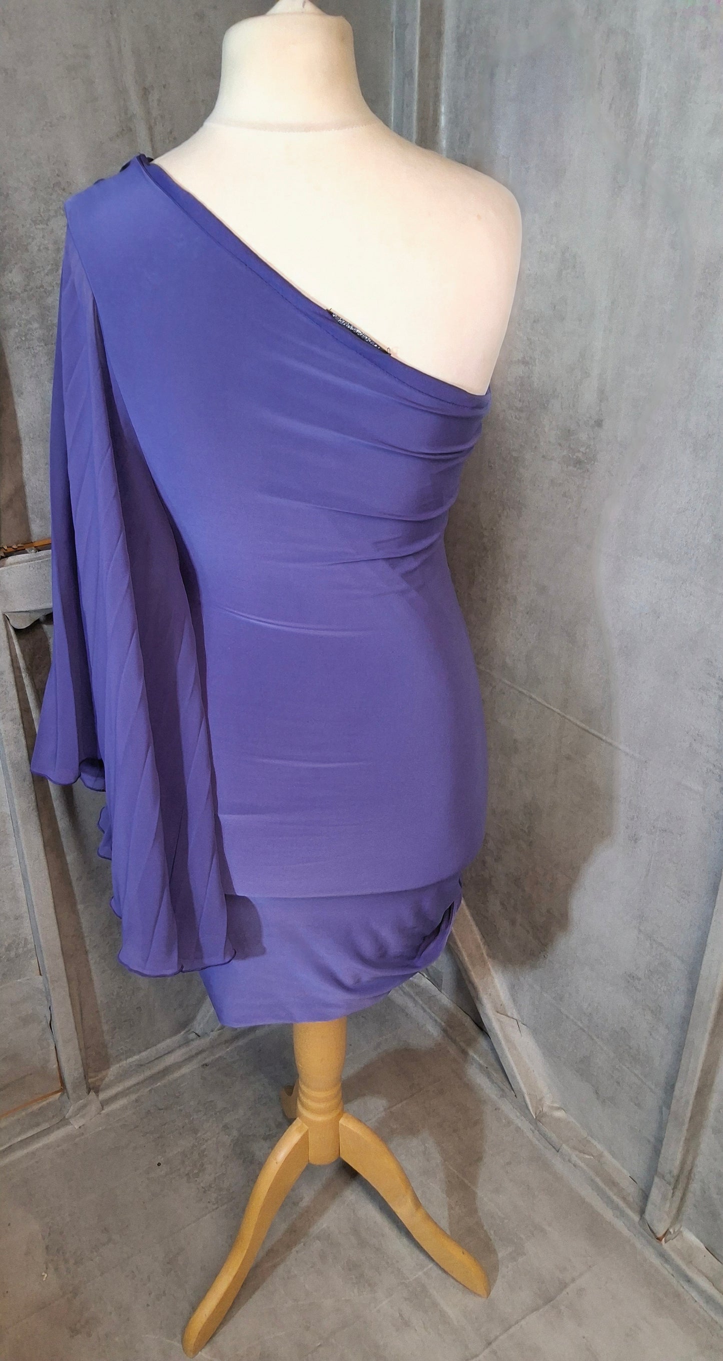 Jane Norman Purple One Shoulder Frill Sleeve Mini Dress – Size 10/12