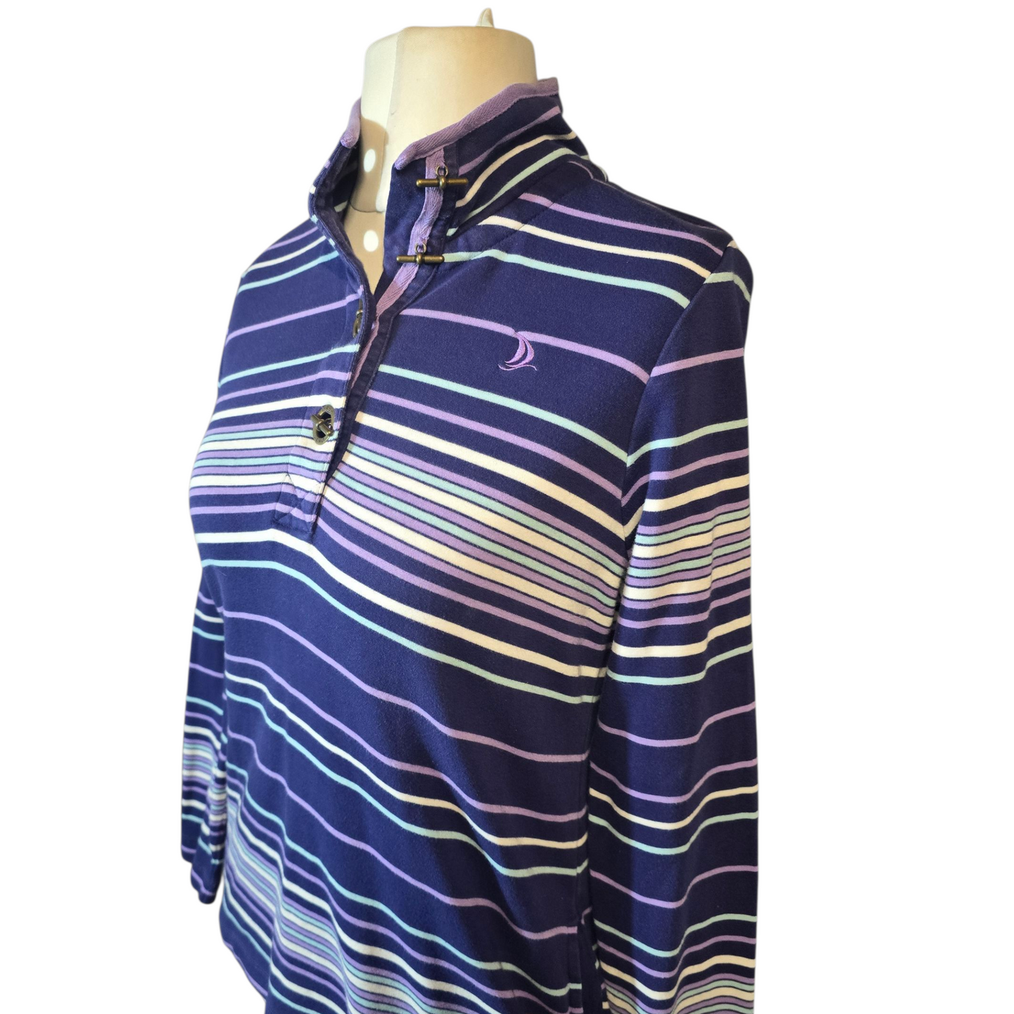 Dash Purple, Blue & White Striped High Neck Top – Size 14
