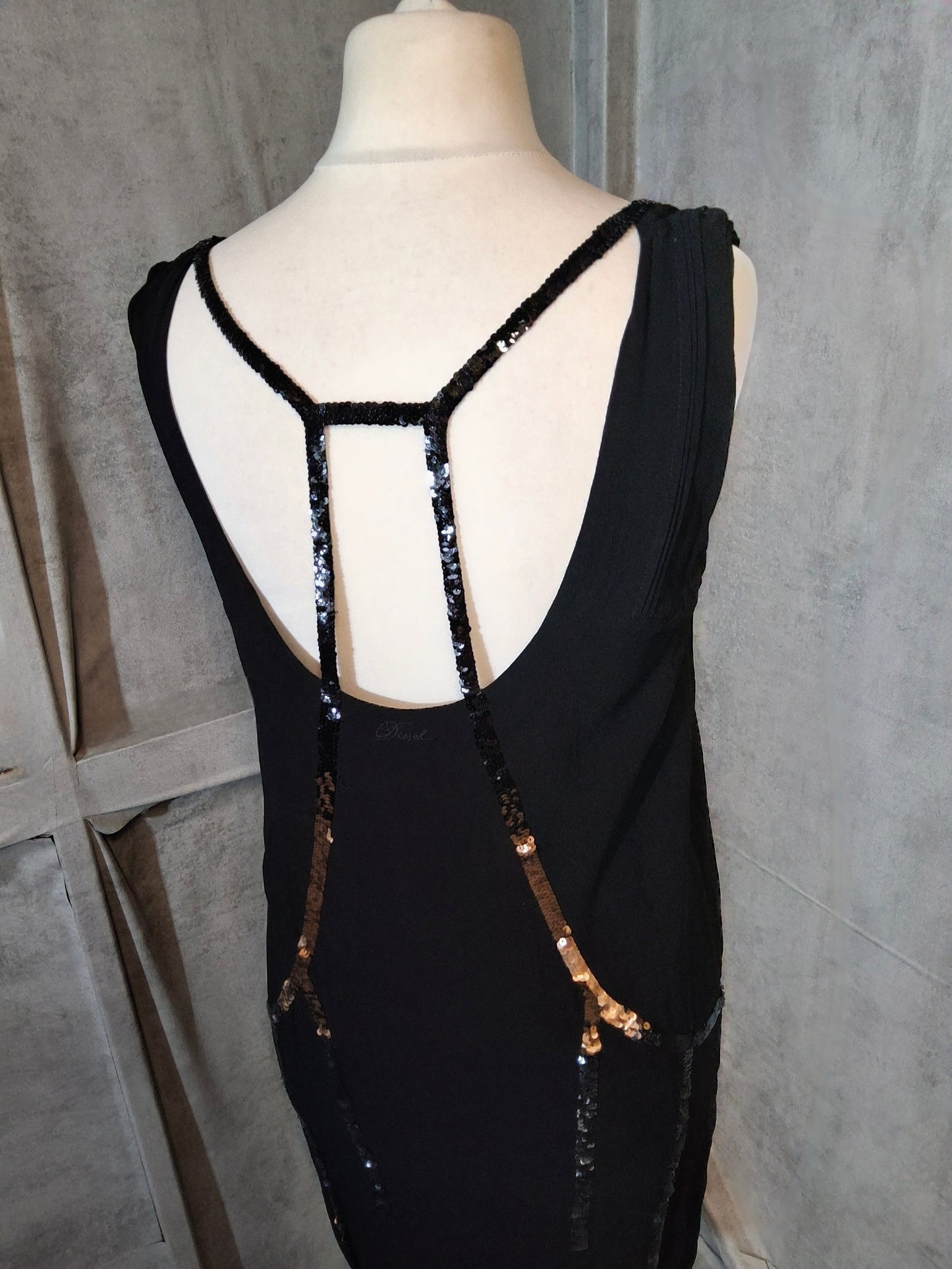 Y2K Diesel Black & Bronze Sequin Sleeveless Dress – Size M – 2000s