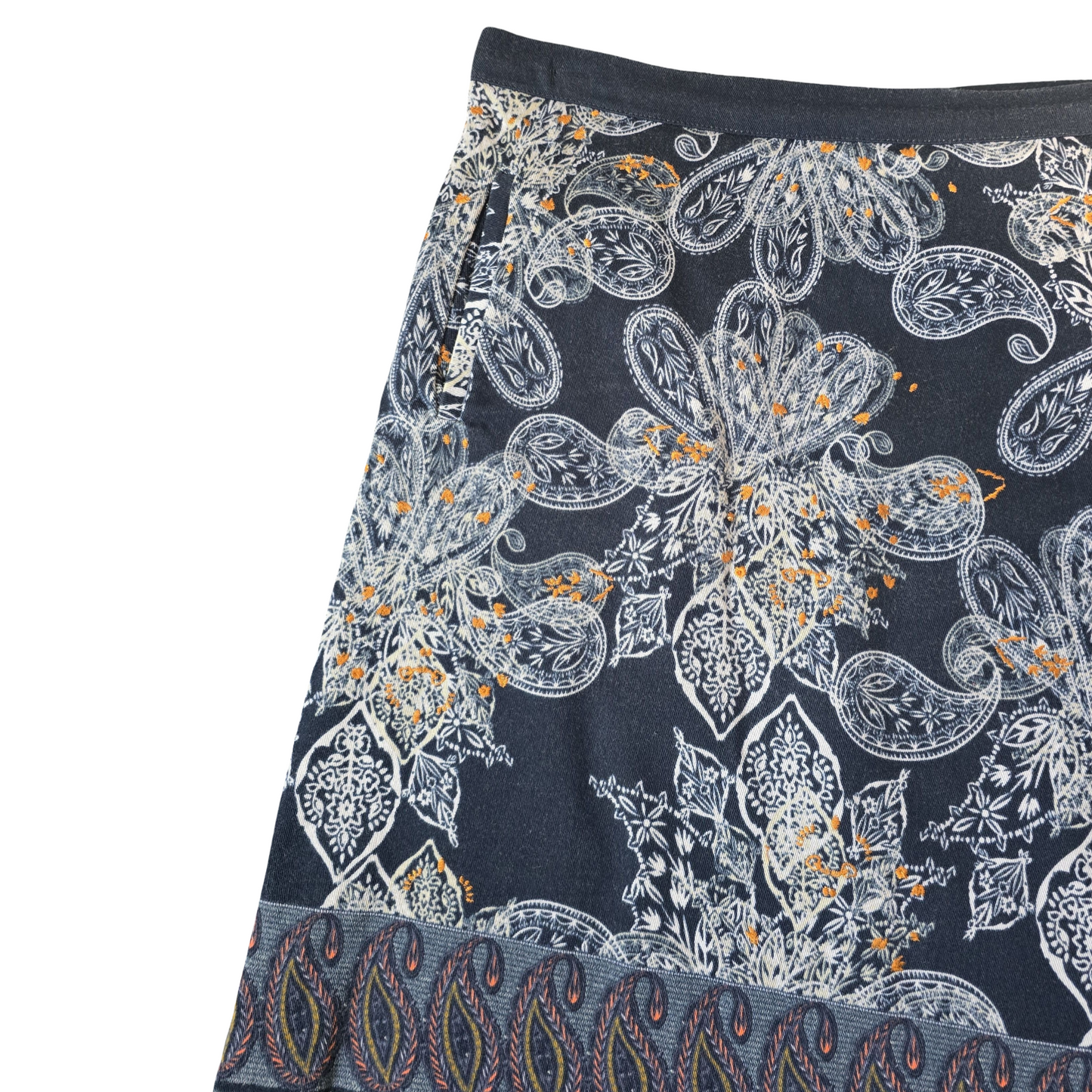 White Stuff Navy Floral Cotton Skirt Size 10 – Lined Knee Length Zip Side