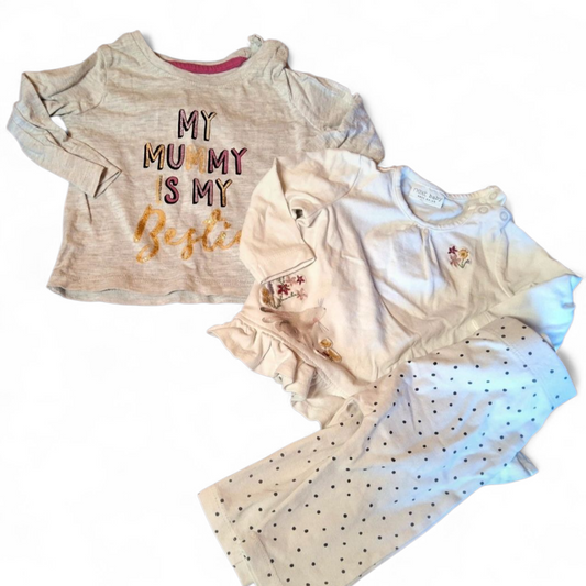 Girls Bundle – Newborn/0–3 Months – 2 Tops & Leggings – Primark, Next & George