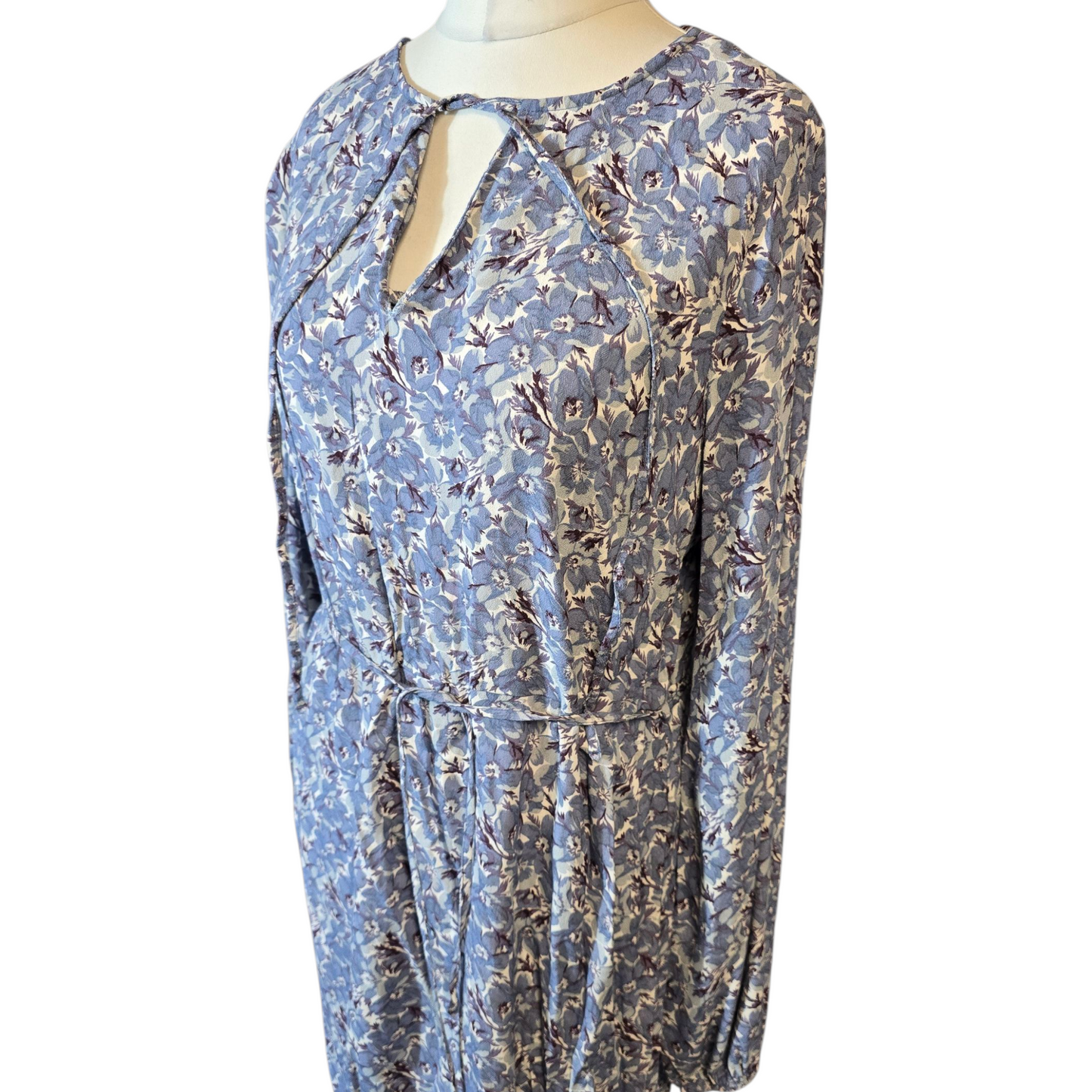 Next Blue & White Floral Maxi Dress – Size 12 – Long Sleeves, Belted