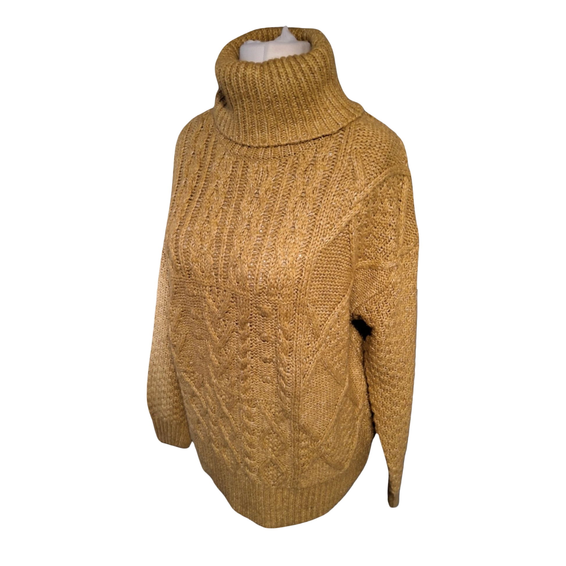 F&F Mustard Yellow Oversized Chunky Knit Turtleneck Jumper – Size 8