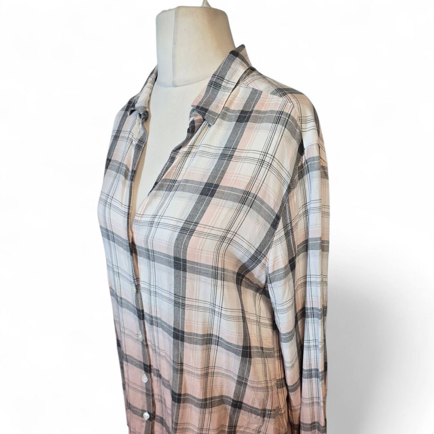 Next Coral & Cream Checked Ombre Oversized Shirt – Size 14