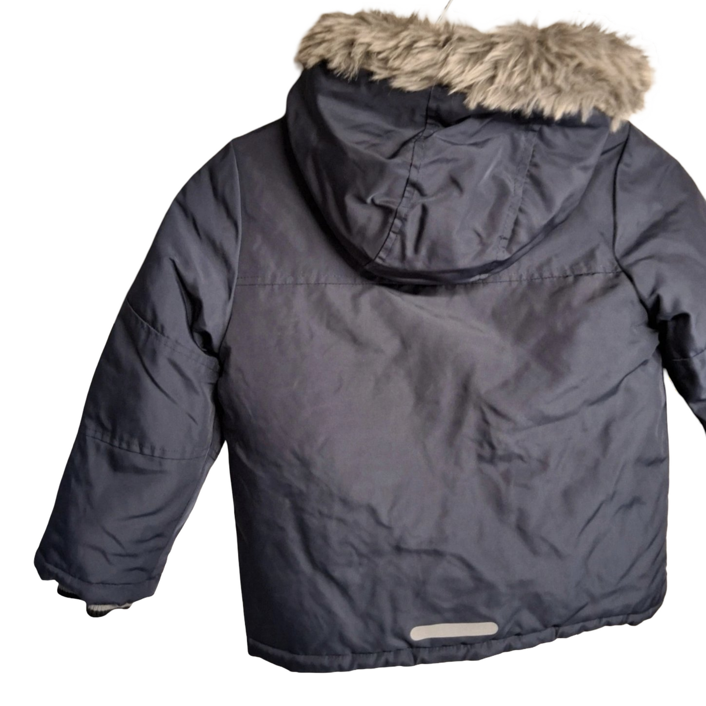 F&F Boys Navy Winter Coat – Faux Fur Hood, Age 5–6yrs