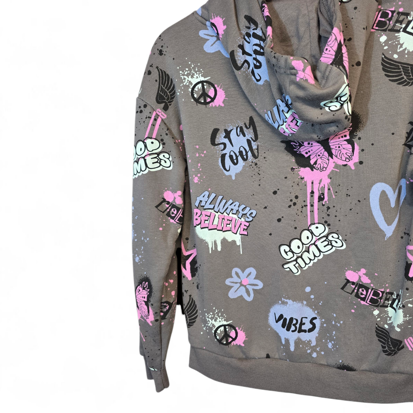 Primark Grey Graffiti Style Hoodie – Girls 10-11 Years