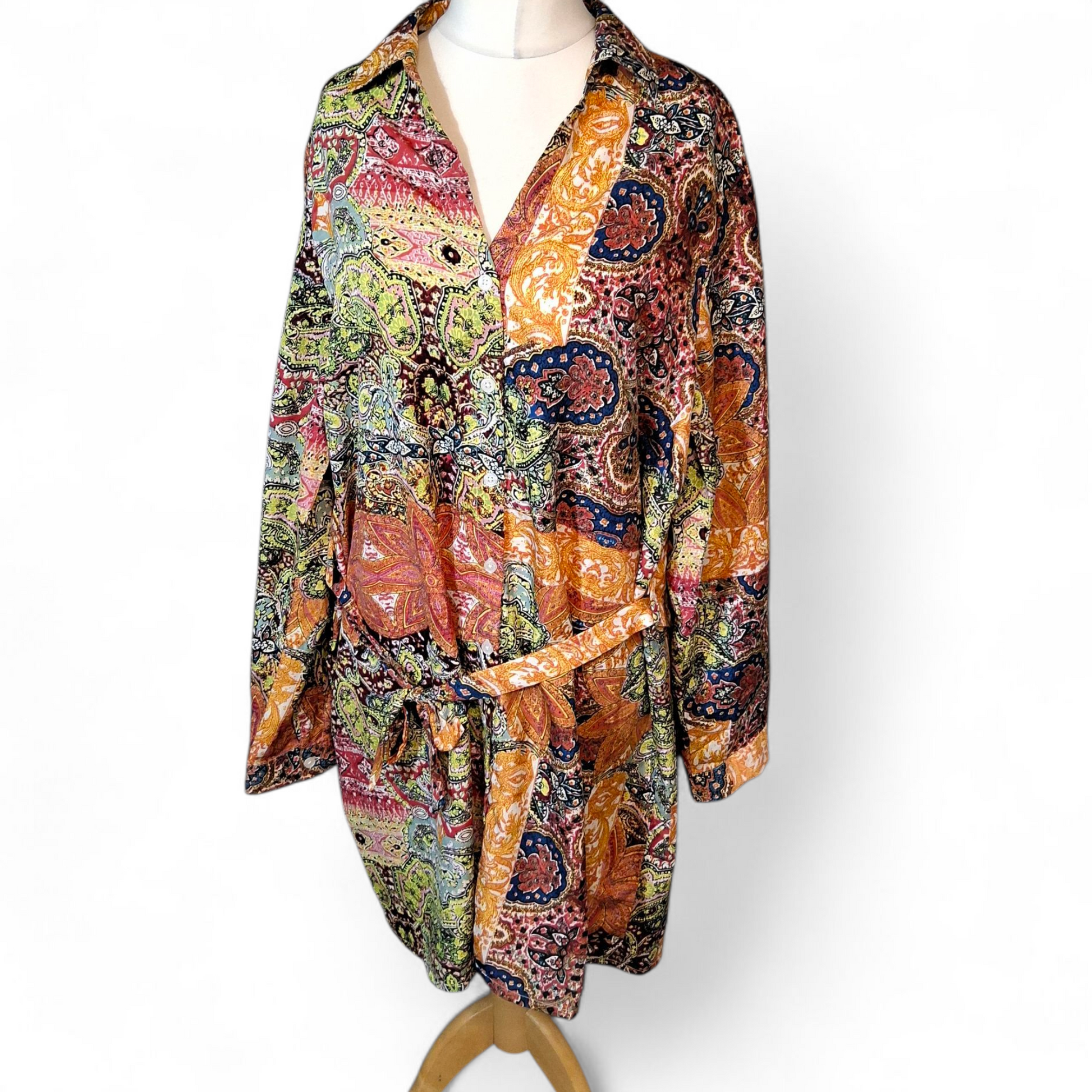 Boohoo Multicoloured Patterned Belted Shirtdress – UK 18