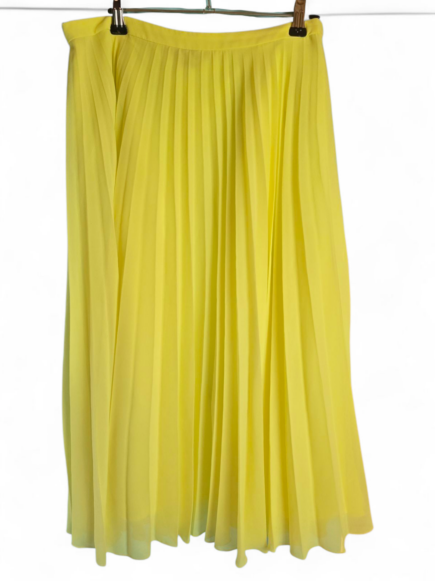 ASOS Yellow Pleated Midi Skirt Size 10 – Lined, Side Zip, Lightweight Polyester, Elegant Style