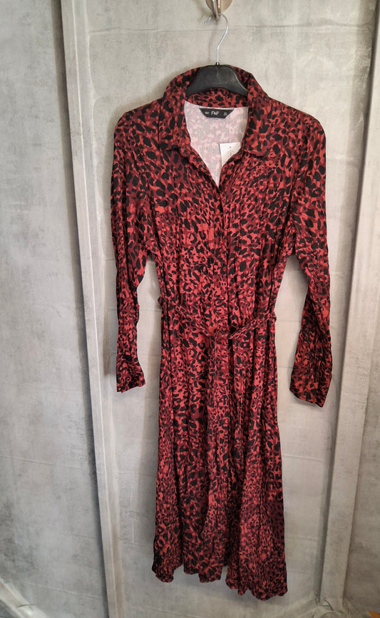 F&F Red & Black Animal Print Midi Shirt Dress – UK 6 – NWT
