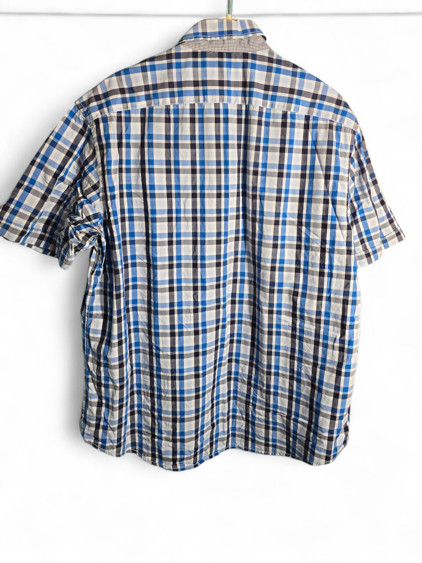 Blue Harbour M&S Blue & White Checked Shirt – Size L, Short Sleeve, Cotton, Chest Pocket
