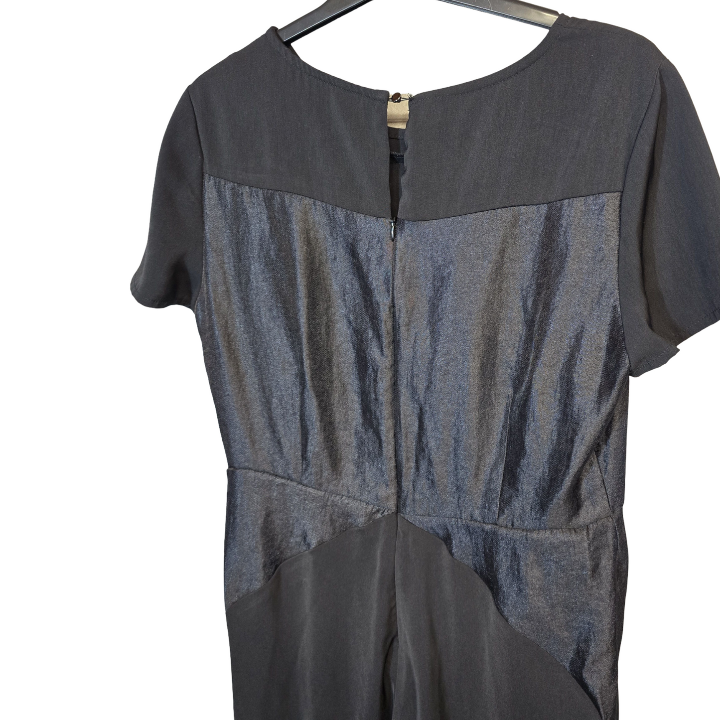 M&S Black Silky Short-Sleeve Flared Leg Jumpsuit – Size 12 Regular