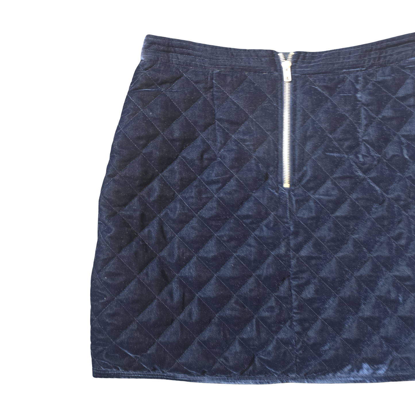 Very Navy Quilted Velvet Diamanté Mini Skirt – Size 12