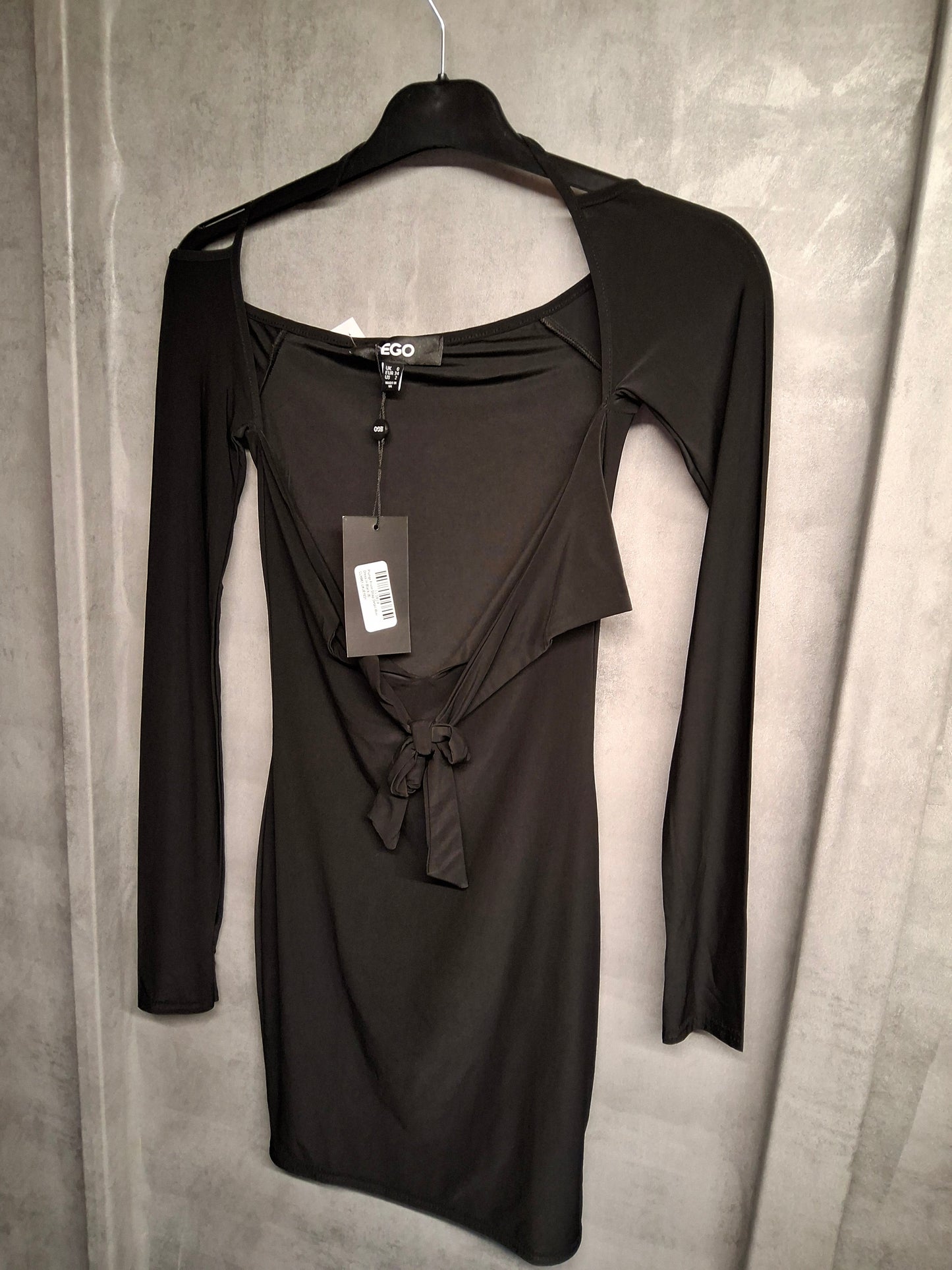 EGO Black Cut-Out Tie Front Bodycon Mini Dress – Size 6 – NWT