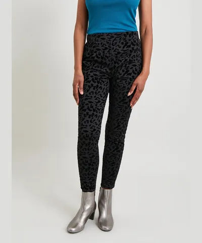 Tu Black Velvet Leopard Print Leggings – Size 16 – High Waist Skinny Leg