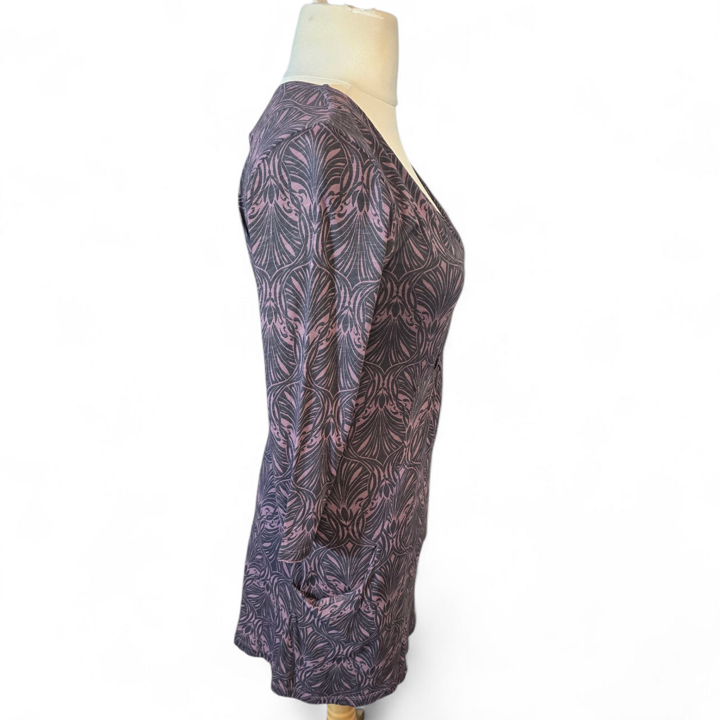 White Stuff Purple & Black "Dusty Fig" Patterned Mini Dress – Size 8