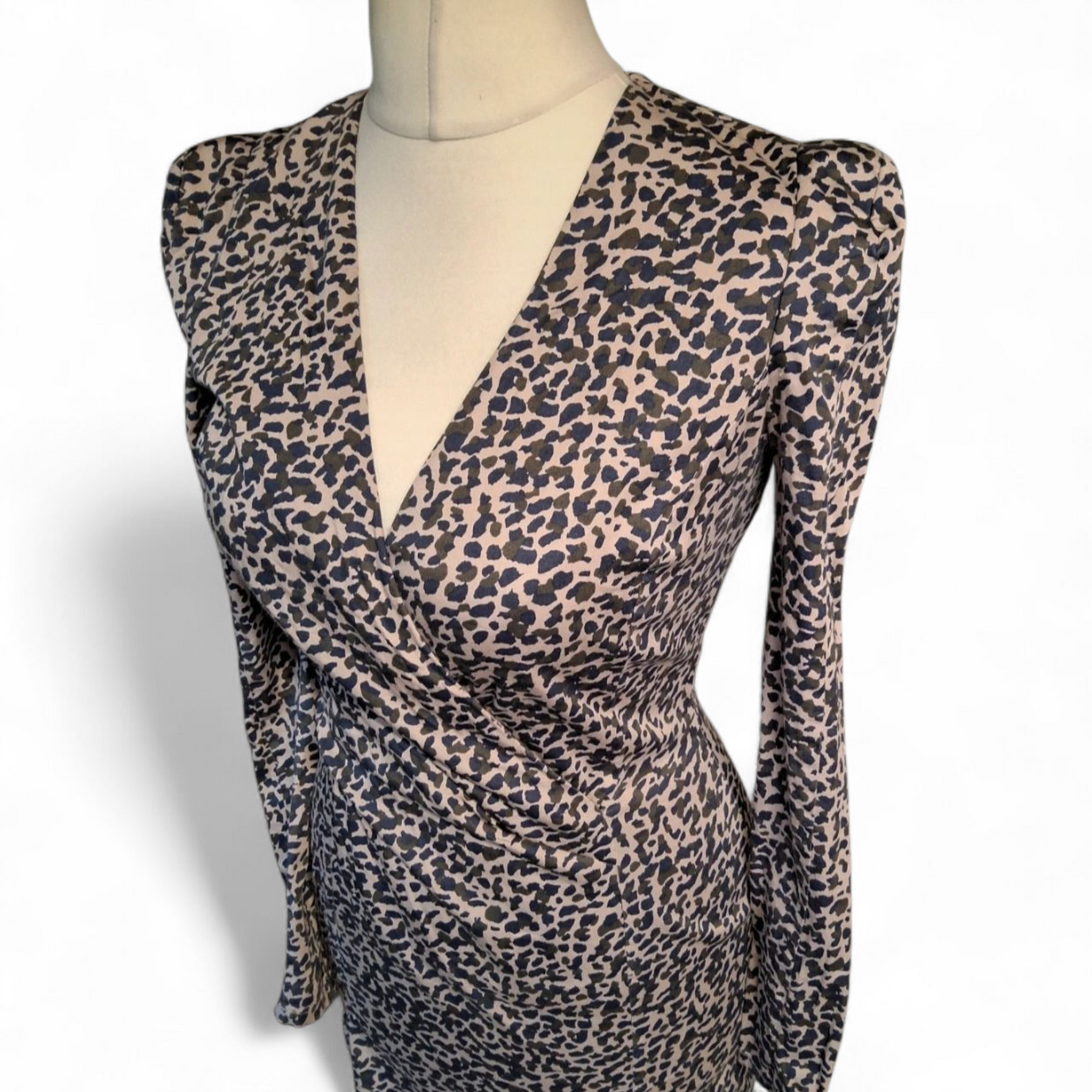 French Connection Navy & Beige Animal Print Bodycon Mini Dress – Size 10