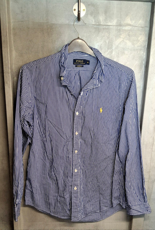 Ralph Lauren Polo Men’s Custom Fit Shirt – Blue & White Pinstripe – Size M – 100% Cotton