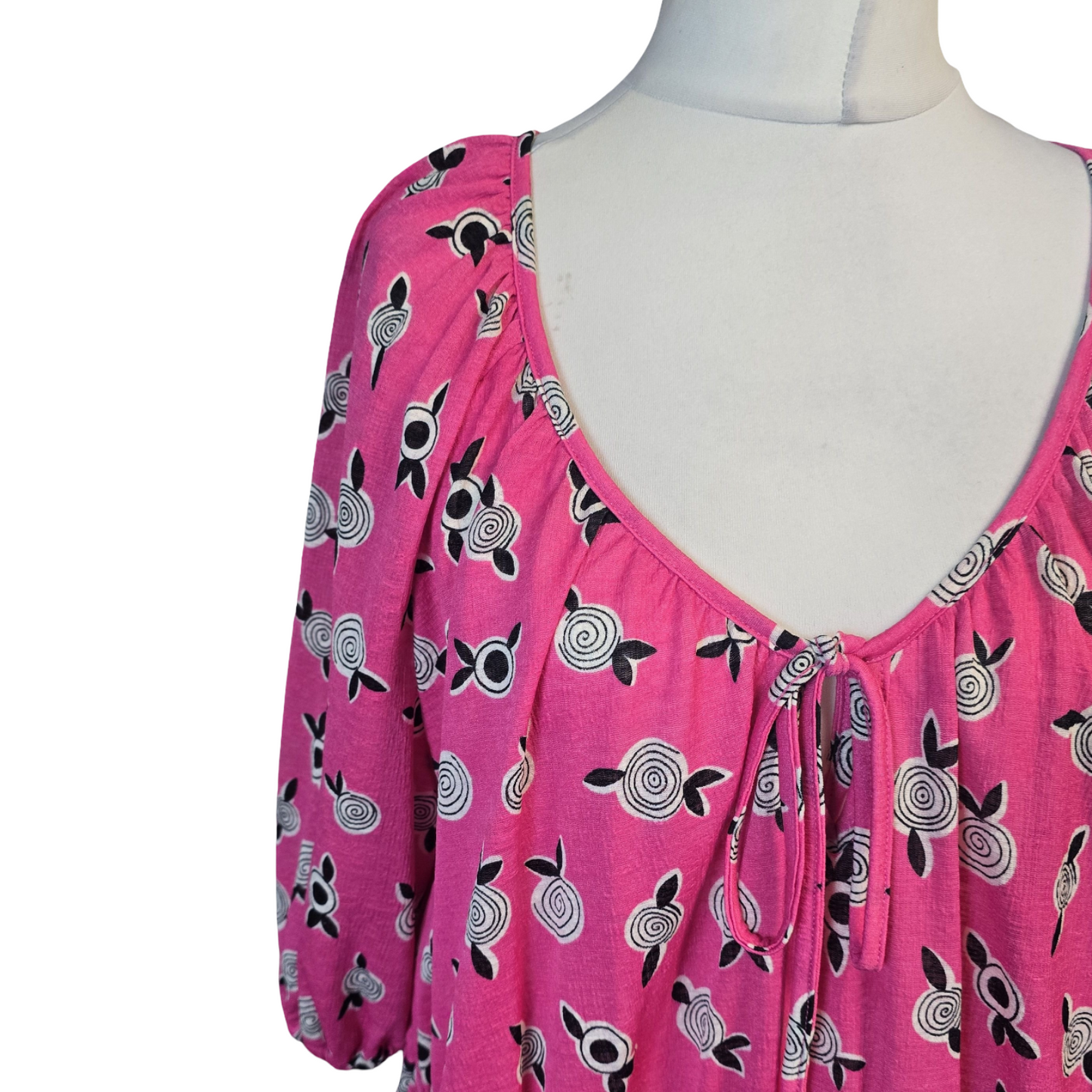 Celia Birtwell For Next Blouse Pink Size 18 3/4 Sleeve Bold Print Causal