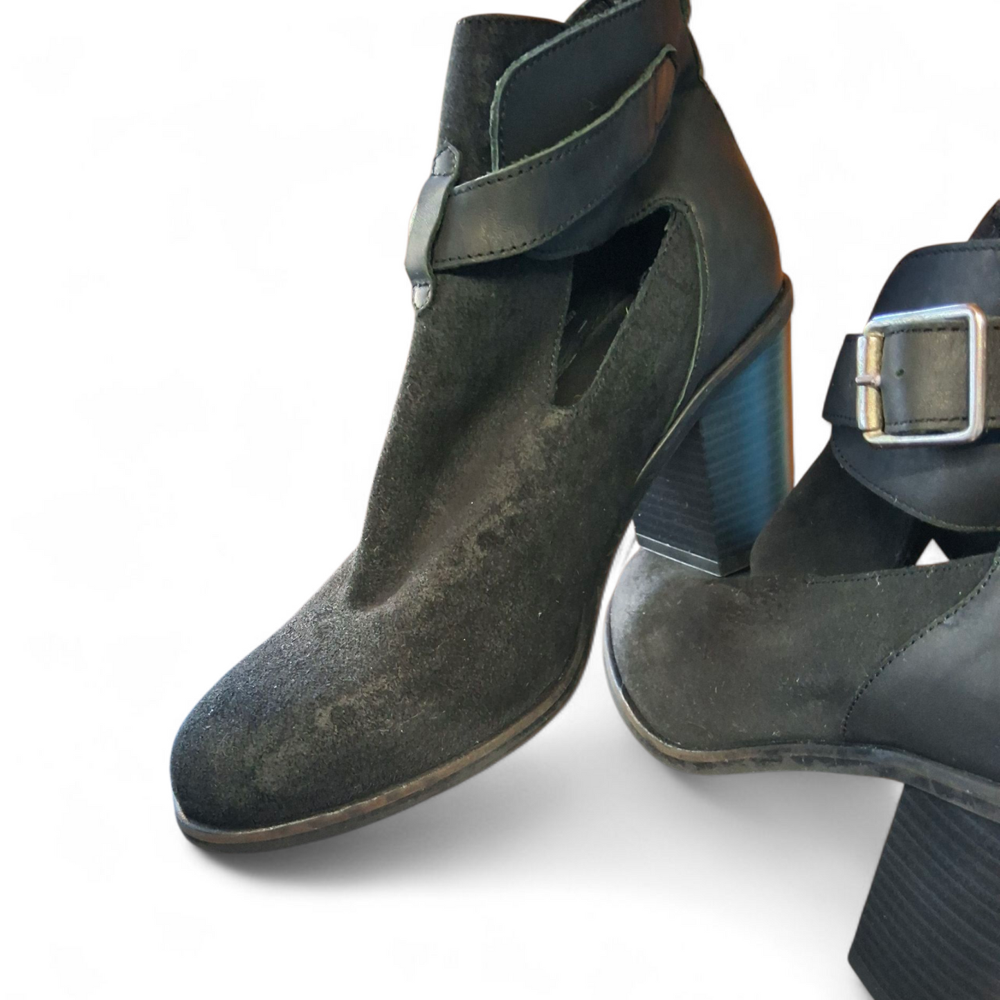 Office Black Block Heel Shoes – Cut Out Design, Buckle – UK 6 (EU 39)