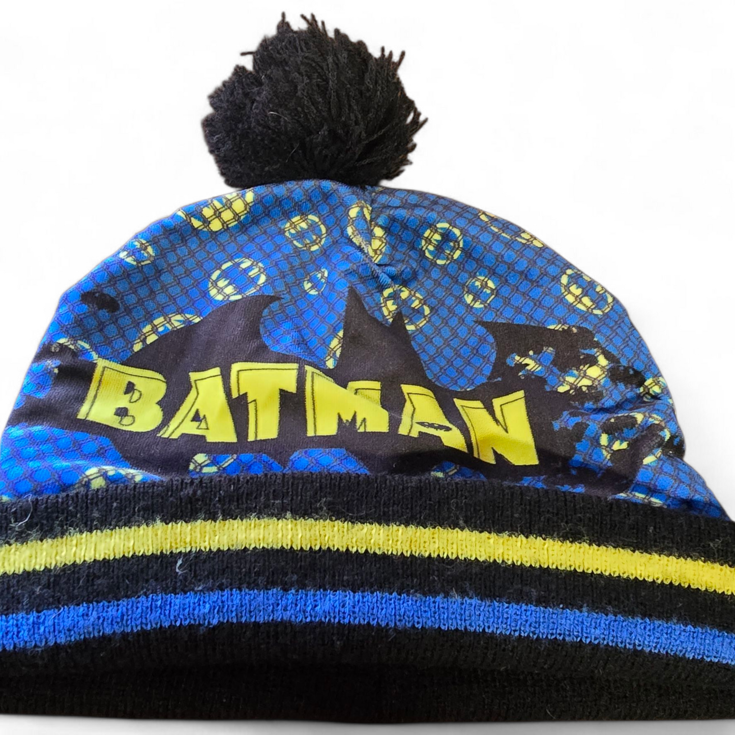 Boys Batman Blue & Black Winter Hat with Pom-Pom – One Size Fits 5 Years+