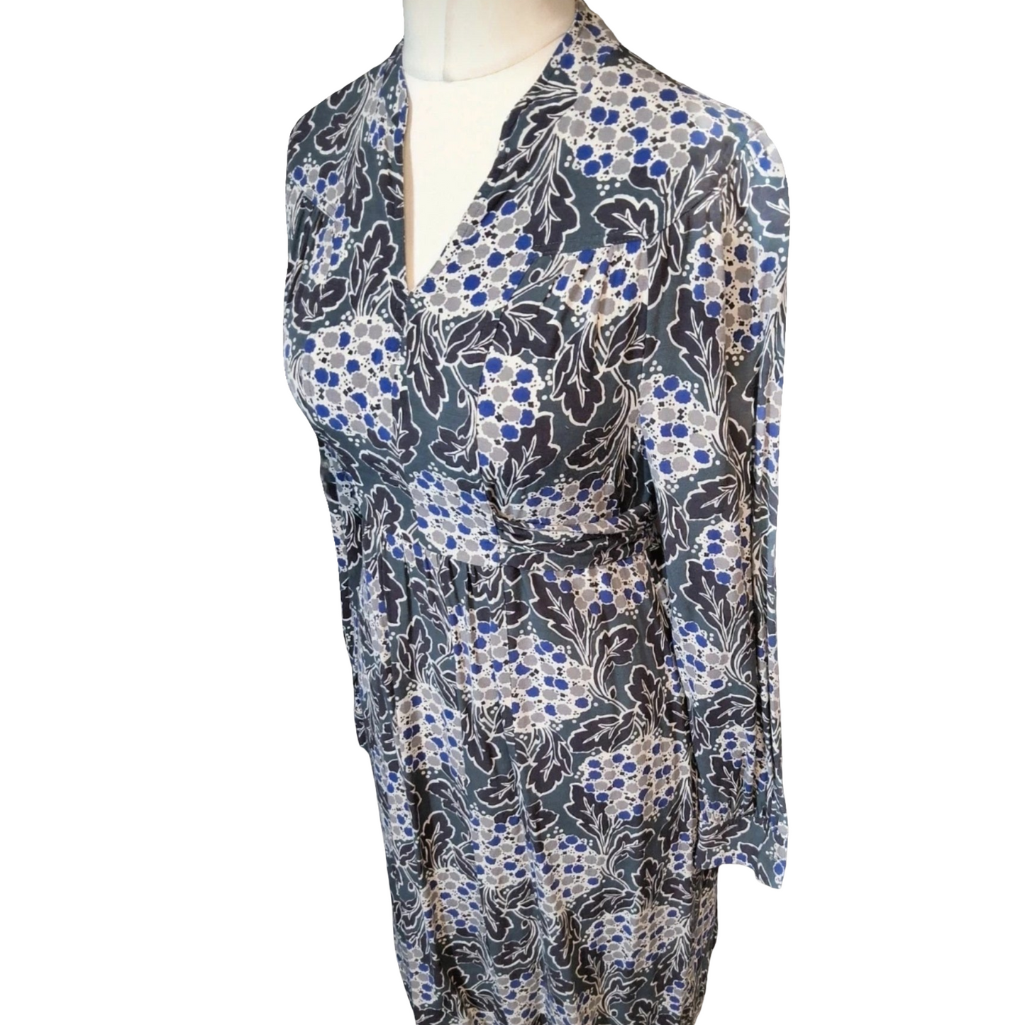 Boden Green & Blue Floral Tie-Waist Midi Dress – UK 12R