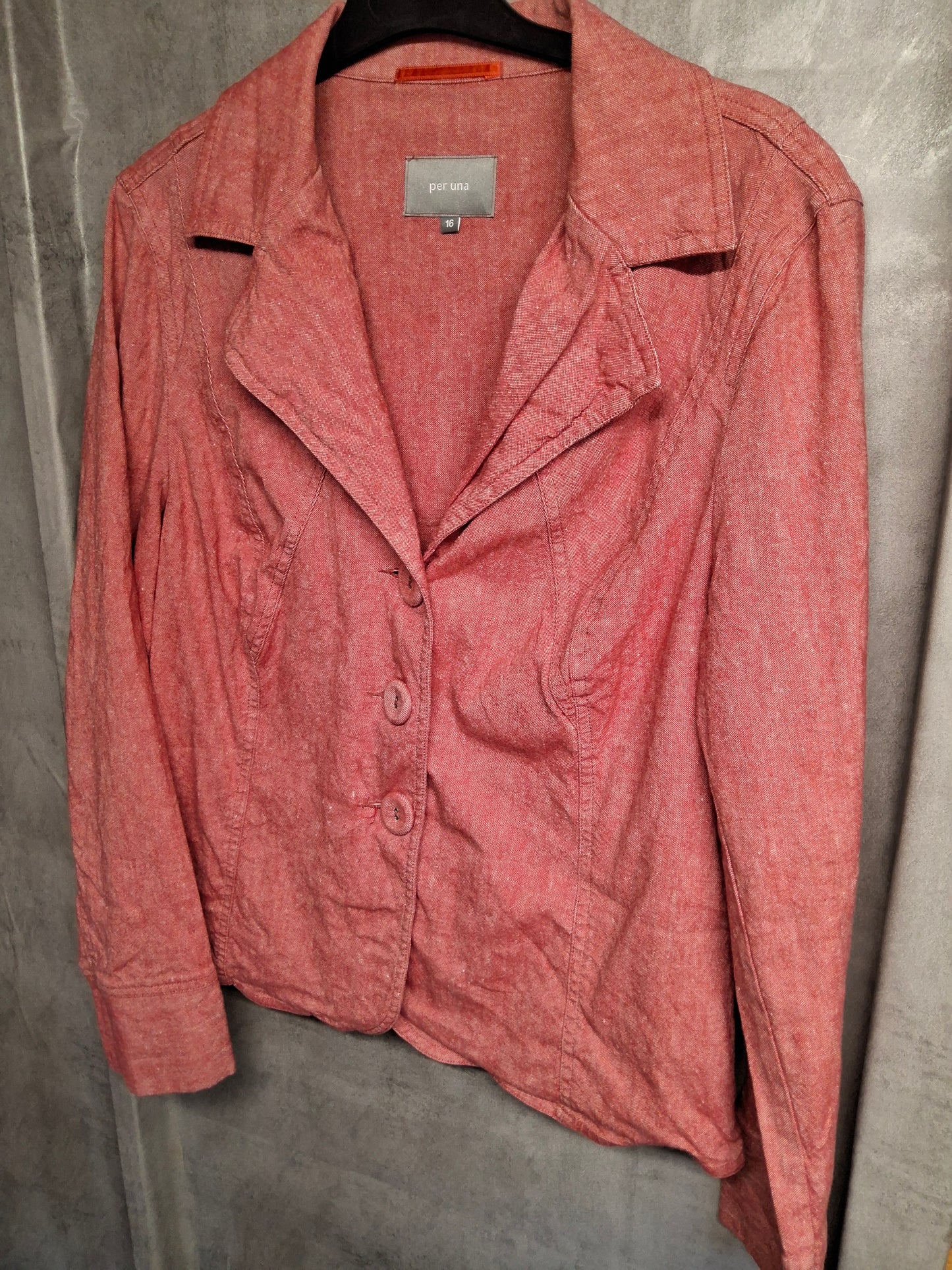 Per Una Red Linen Cotton Blazer UK 16 | Lightweight Tailored Jacket Smart Casual Spring Layer