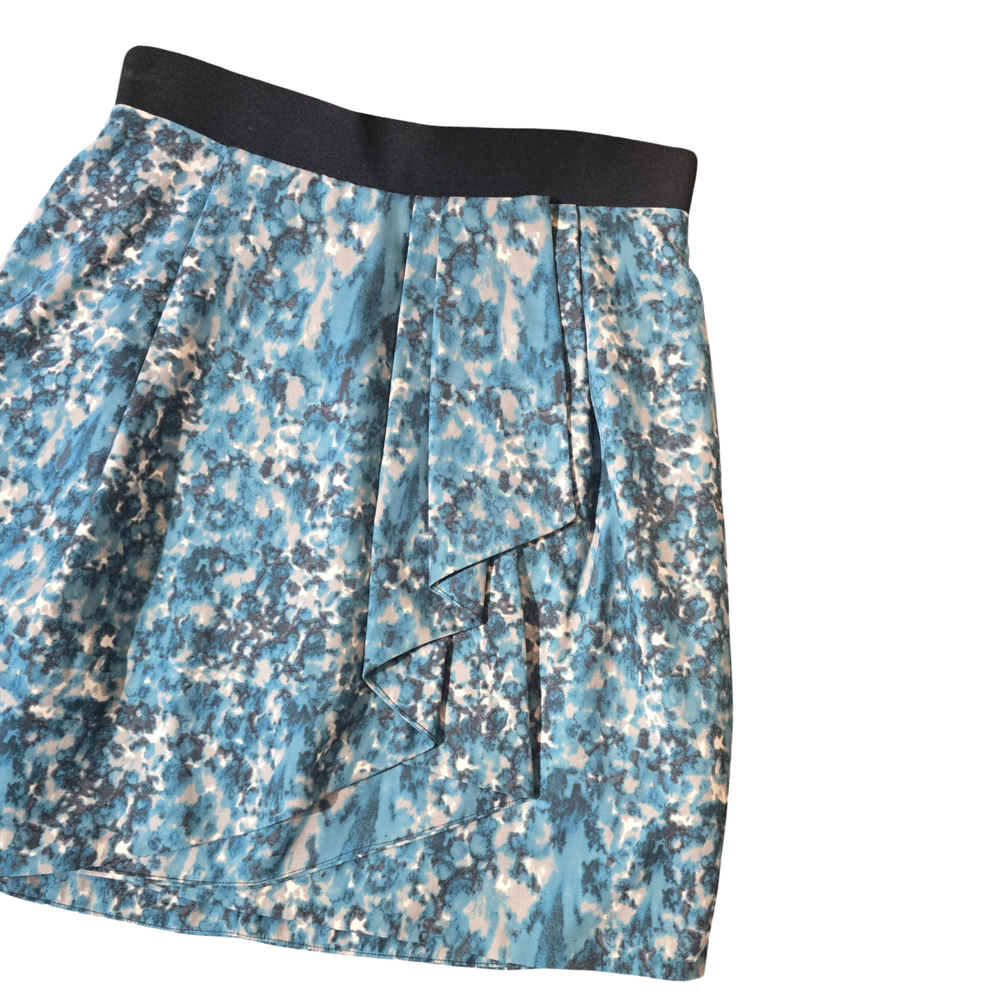 COS Blue & Grey Abstract Mini Skirt – Size 8 – Wrap Frill Detail