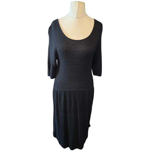 Tu Black ¾ Sleeve Dress – Knitted Top, Knee Length, Size 14