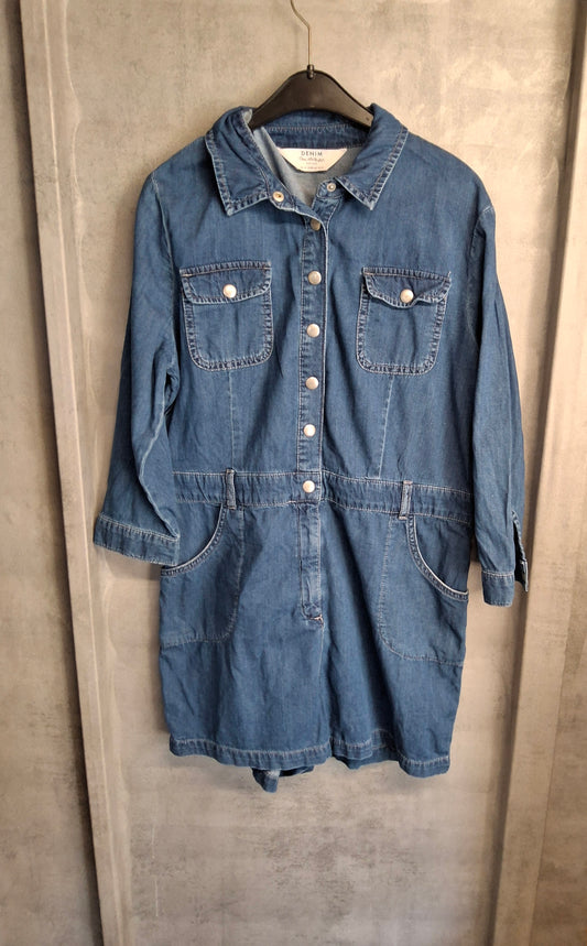 Miss Selfridge Denim Long Sleeve Playsuit – Size 14 Petite