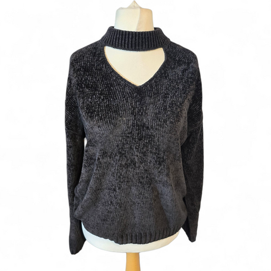 Dorothy Perkins Black Soft-Touch Jumper – Choker Cut-Out Design – Size 10