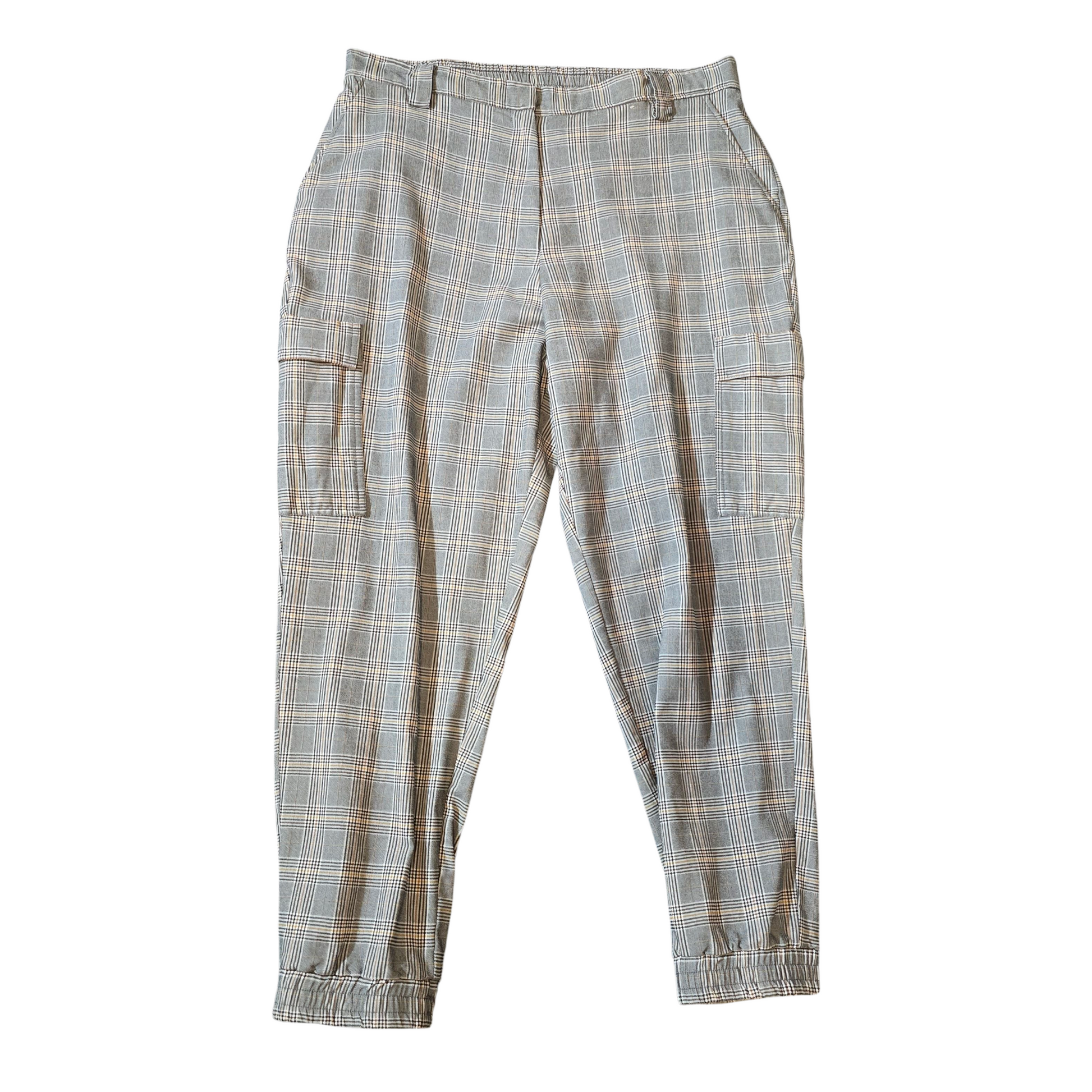 Primark Grey Checked Cargo Trousers – Size 18 – Cuffed Comfort Meets Cool Utility Style